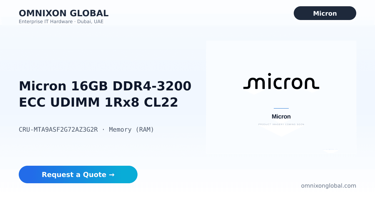 Micron 16GB DDR4-3200 ECC UDIMM 1Rx8 CL22 | Omnixon Global